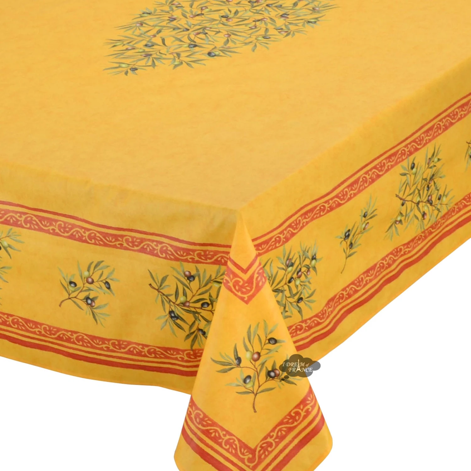 Table Linens 60x96" Rectangular Clos Des Oliviers Yellow Acrylic-Coated Cotton Tablecloth By L'Ensoleillade 4 Table Linens 60x96" Rectangular Clos Des Oliviers Yellow Acrylic-Coated Cotton Tablecloth By L'Ensoleillade