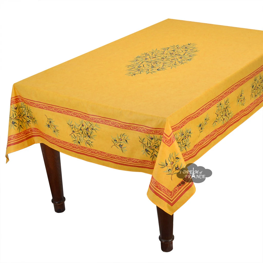 Table Linens 60x96" Rectangular Clos Des Oliviers Yellow Acrylic-Coated Cotton Tablecloth By L'Ensoleillade 3 Table Linens 60x96" Rectangular Clos Des Oliviers Yellow Acrylic-Coated Cotton Tablecloth By L'Ensoleillade