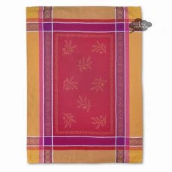 Olivia Yellow & Red Cotton Jacquard Dish Towel By Tissus Toselli