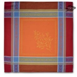Table Linens Olivia Red & Orange French Cotton Jacquard Napkin By Tissus Toselli