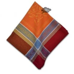Table Linens Olivia Red & Orange French Cotton Jacquard Napkin By Tissus Toselli