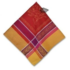 Table Linens Olivia Yellow & Red French Cotton Jacquard Napkin By Tissus Toselli