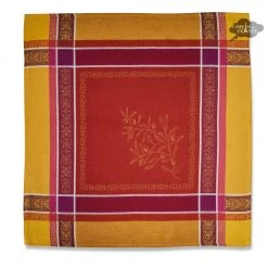 Table Linens Olivia Yellow & Red French Cotton Jacquard Napkin By Tissus Toselli