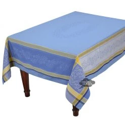 62x78" Rectangular Olivia Blue & Yellow French Jacquard Tablecloth By Tissus Toselli