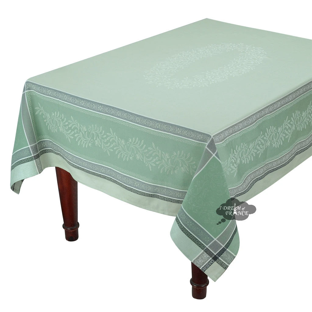 62x78" Rectangular Olivia Green French Jacquard Tablecloth By Tissus Toselli Table Linens 3 62x78" Rectangular Olivia Green French Jacquard Tablecloth By Tissus Toselli Table Linens
