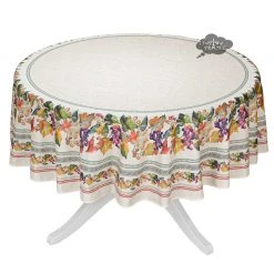 70" Round Grapes Acrylic-Coated Cotton Tablecloth By Tissus Toselli Table Linens