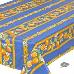 Table Linens 58" Square Lemons Blue Acrylic-Coated Cotton Tablecloth By Tissus Toselli