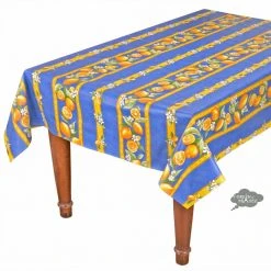 Table Linens 58" Square Lemons Blue Acrylic-Coated Cotton Tablecloth By Tissus Toselli