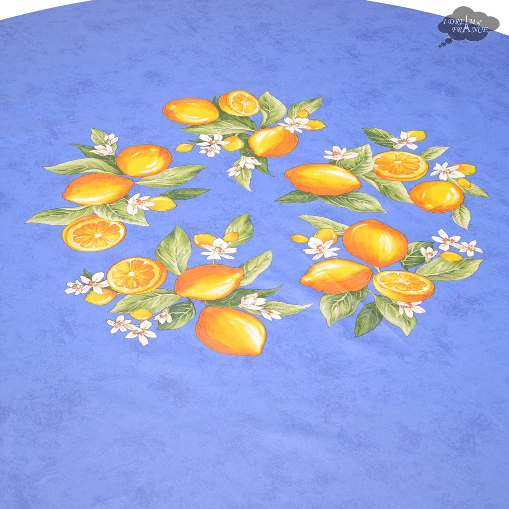 70" Round Lemons Blue Tablecloth By Tissus Toselli Table Linens 4 70" Round Lemons Blue Tablecloth By Tissus Toselli Table Linens