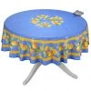 70" Round Lemons Blue Tablecloth By Tissus Toselli Table Linens