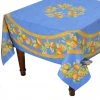 70" Square Lemons Blue Acrylic-Coated Cotton Tablecloth By Tissus Toselli Table Linens
