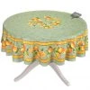 90" Round Lemons Green Acrylic-Coated Cotton Tablecloth By Tissus Toselli