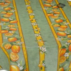 58" Round Lemons Green Tablecloth By Tissus Toselli
