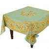 70" Square Lemons Green Acrylic-Coated Cotton Tablecloth By Tissus Toselli Table Linens