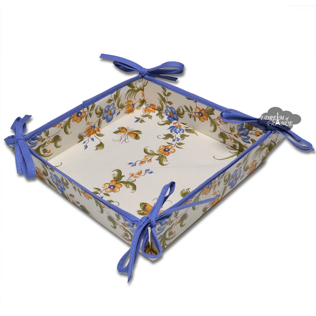 Tissus Toselli Moustiers Blue & Cream Cotton Bread Basket 3 Tissus Toselli Moustiers Blue & Cream Cotton Bread Basket