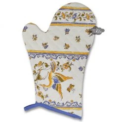 Moustiers Blue & Cream Cotton Oven Mitt By Tissus Toselli Aprons & Pot Holders