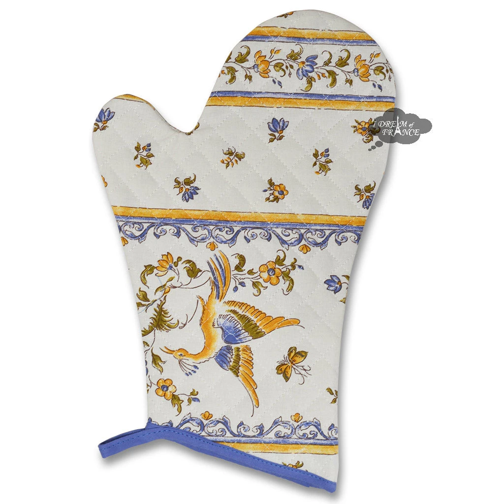 Moustiers Blue & Cream Cotton Oven Mitt By Tissus Toselli Aprons & Pot Holders 3 Moustiers Blue & Cream Cotton Oven Mitt By Tissus Toselli Aprons & Pot Holders