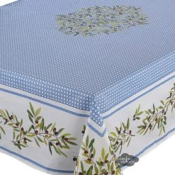 Table Linens 60x78" Rectangular Nyons Blue Acrylic Acrylic-Coated Cotton Tablecloth By Tissus Toselli