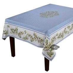Table Linens 60x78" Rectangular Nyons Blue Acrylic Acrylic-Coated Cotton Tablecloth By Tissus Toselli