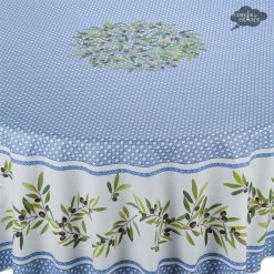 70" Round Nyons Blue Acrylic-Coated Cotton Tablecloth By Tissus Toselli