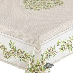 60x78" Rectangular Nyons Cream Acrylic Acrylic-Coated Cotton Tablecloth By Tissus Toselli Table Linens