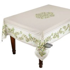 60x78" Rectangular Nyons Cream Acrylic Acrylic-Coated Cotton Tablecloth By Tissus Toselli Table Linens