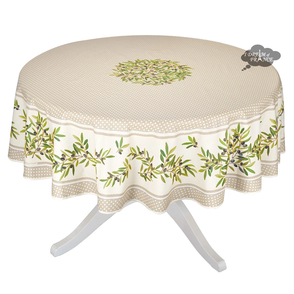 90" Round Nyons Cream Acrylic-Coated Cotton Tablecloth By Tissus Toselli Table Linens 3 90" Round Nyons Cream Acrylic-Coated Cotton Tablecloth By Tissus Toselli Table Linens