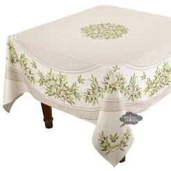 Table Linens 70" Square Nyons Cream Acrylic-Coated Cotton Tablecloth By Tissus Toselli