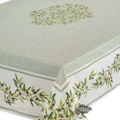 60x78" Rectangular Nyons Green Acrylic-Coated Cotton Tablecloth By Tissus Toselli Table Linens