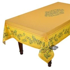 Table Linens 60x96" Rectangular Nyons Yellow Acrylic Coated Cotton Tablecloth By Tissus Toselli