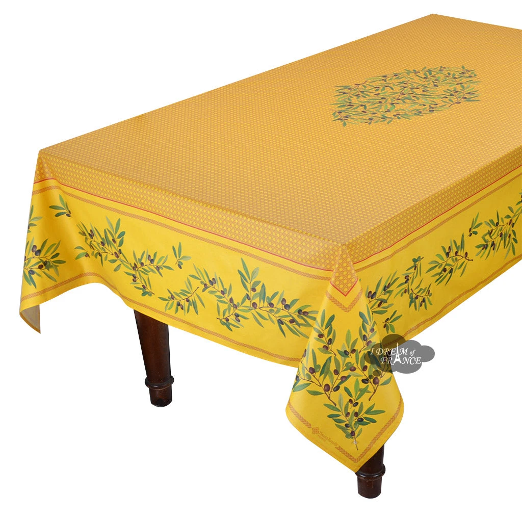 Table Linens 60x120" Rectangular Nyons Yellow Acrylic-Coated Cotton Tablecloth By Tissus Toselli 3 Table Linens 60x120" Rectangular Nyons Yellow Acrylic-Coated Cotton Tablecloth By Tissus Toselli