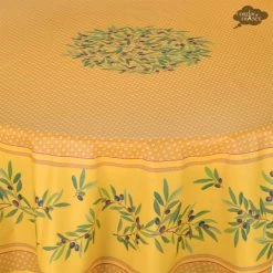 Table Linens 70" Round Nyons Yellow & Red Acrylic-Coated Cotton Tablecloth By Tissus Toselli