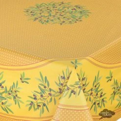 Table Linens 70" Square Nyons Yellow & Red Acrylic-Coated Cotton Tablecloth By Tissus Toselli