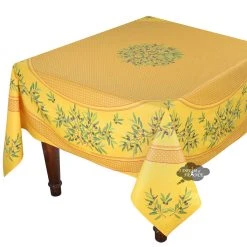 Table Linens 70" Square Nyons Yellow & Red Acrylic-Coated Cotton Tablecloth By Tissus Toselli