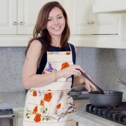 Poppies Cream Cotton Kitchen Apron By Tissus Toselli