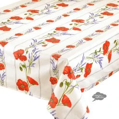 Table Linens 60x78" Rectangular Poppies Cream Acrylic-Coated Cotton Tablecloth By Tissus Toselli