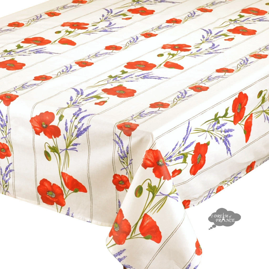 Table Linens 60x78" Rectangular Poppies Cream Acrylic-Coated Cotton Tablecloth By Tissus Toselli 4 Table Linens 60x78" Rectangular Poppies Cream Acrylic-Coated Cotton Tablecloth By Tissus Toselli