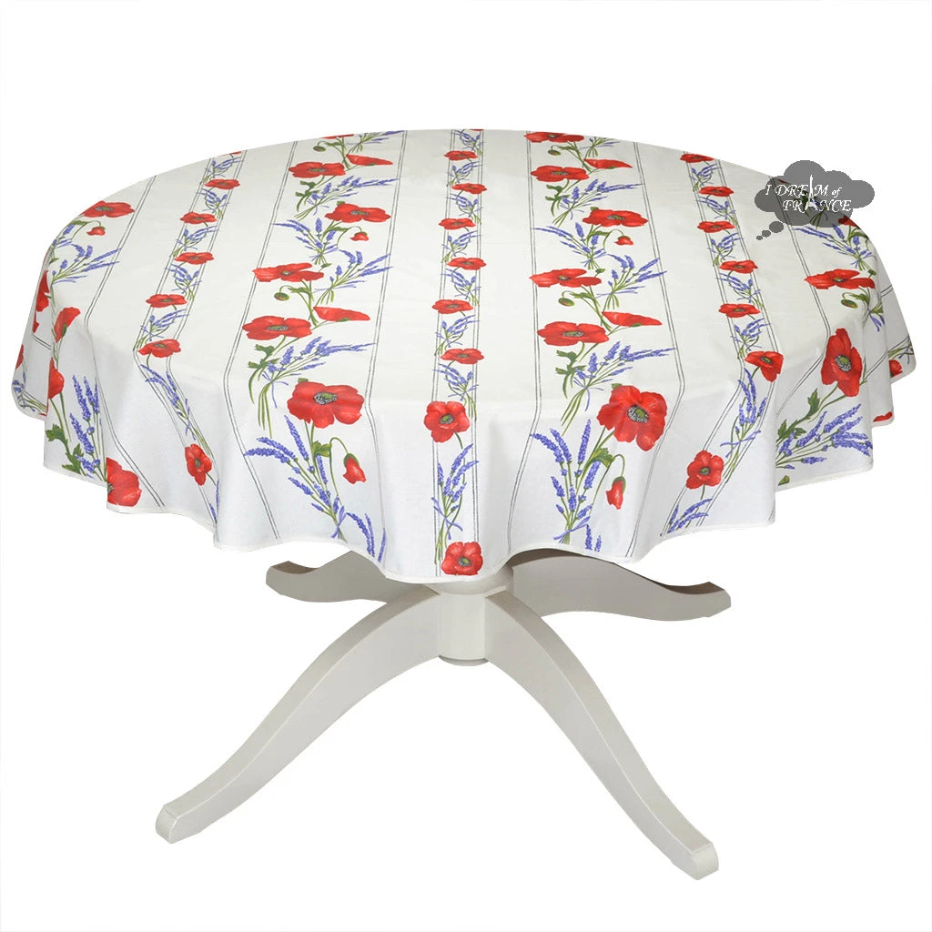 58" Round Poppies Cream Acrylic-Coated Cotton Tablecloth By Tissus Toselli Table Linens 3 58" Round Poppies Cream Acrylic-Coated Cotton Tablecloth By Tissus Toselli Table Linens