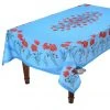 Table Linens 60x96" Rectangular Poppies Sky Blue Coated Cotton Tablecloth By Tissus Toselli