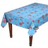 Table Linens 60x138" Rectangular Poppies Sky Blue Acrylic-Coated Cotton Tablecloth By Tissus Toselli