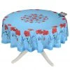 Table Linens 90" Round Poppies Sky Blue Acrylic-Coated Cotton Tablecloth By Tissus Toselli