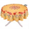 90" Round Poppies Yellow Acrylic-Coated Cotton Tablecloth By Tissus Toselli