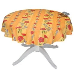 Table Linens 58" Round Poppies Yellow Acrylic-Coated Cotton Tablecloth By Tissus Toselli