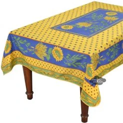 Provence Imports Table Linens Tournesol Blue/Yellow French Provencal Stain Resistant Polyester Tablecloth - 59x94"
