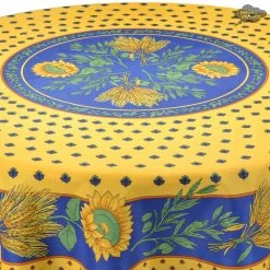 Provence Imports Tournesol Blue/Yellow French Provencal Polyester Tablecloth - 70" Round