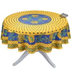 Provence Imports Tournesol Blue/Yellow French Provencal Polyester Tablecloth - 70" Round