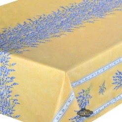 60x120" Rectangular Valensole Yellow Double Border Coated Cotton Tablecloth By L'Ensoleillade Table Linens