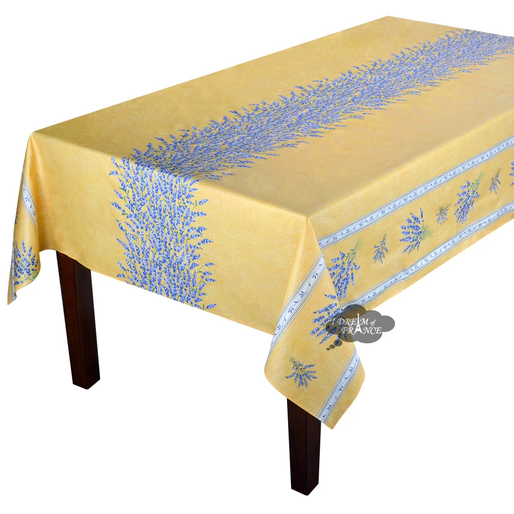 60x78" Rectangular Valensole Yellow Double Border Acrylic-Coated Cotton Tablecloth By L'Ensoleillade 3 60x78" Rectangular Valensole Yellow Double Border Acrylic-Coated Cotton Tablecloth By L'Ensoleillade