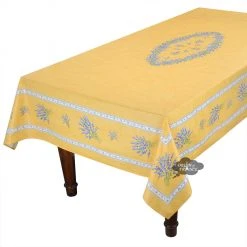 60x78" Rectangular Valensole Yellow Acrylic-Coated Cotton Tablecloth By L'Ensoleillade