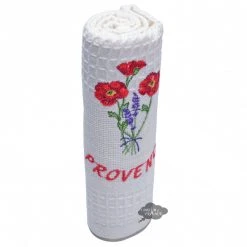 Poppies White Waffle Weave Kitchen Towel By Tissus Toselli